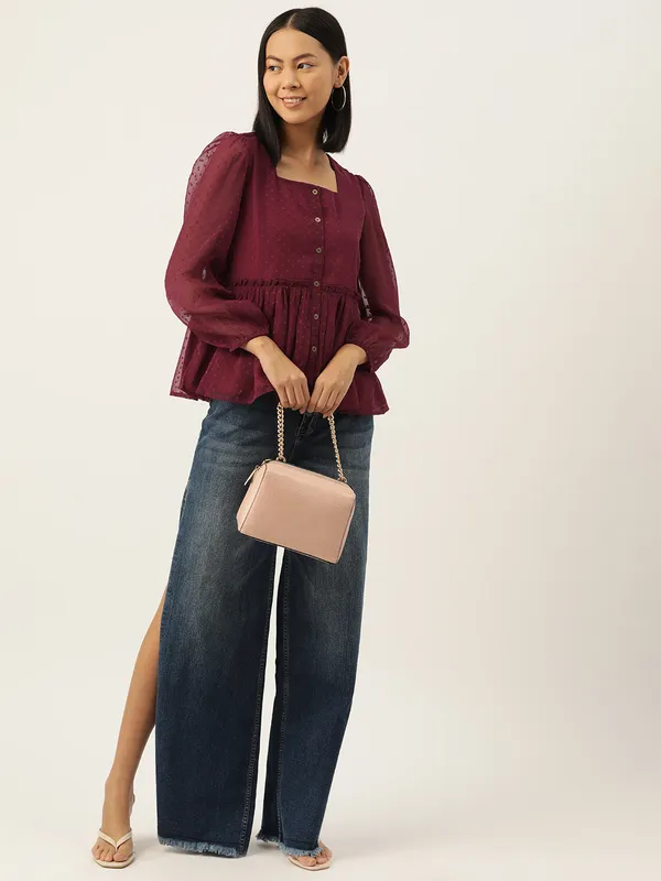 Maroon_Georgette_Self_Design_top