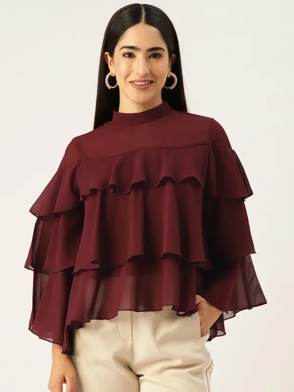 Maroon_Georgette_Solid_top
