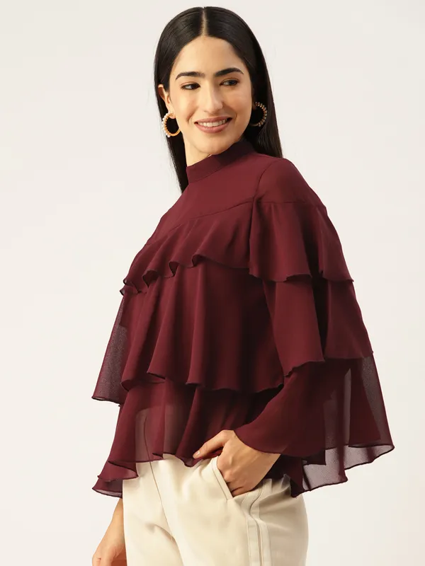 Maroon_Georgette_Solid_top