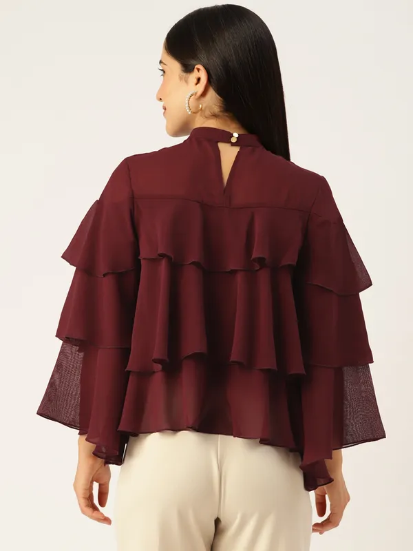 Maroon_Georgette_Solid_top
