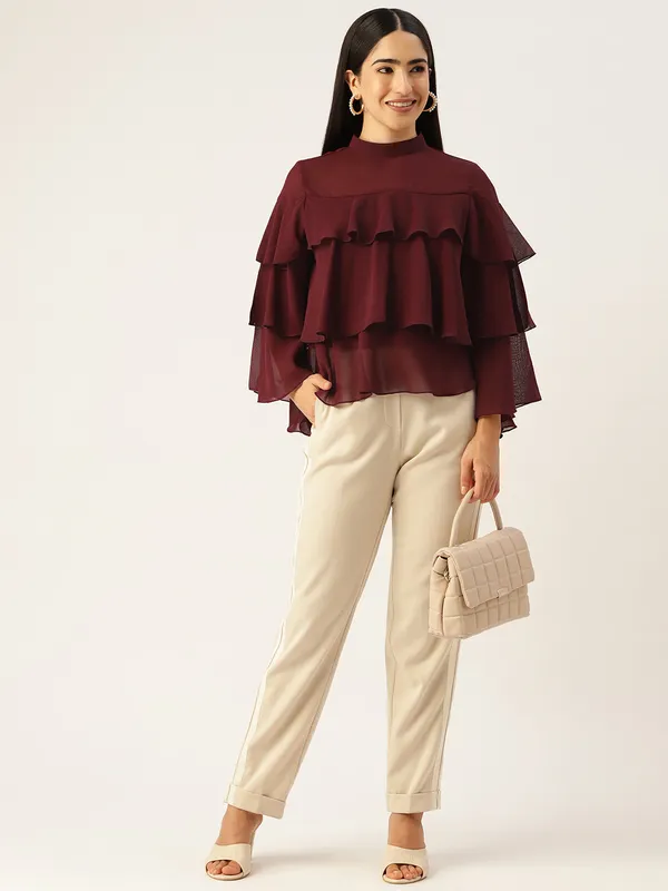 Maroon_Georgette_Solid_top