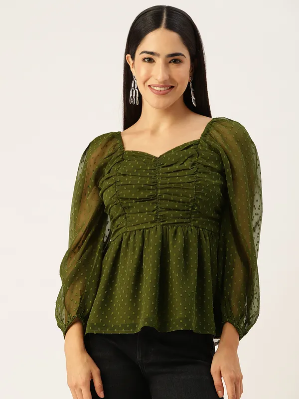 Olive_Georgette_Self_Design_top