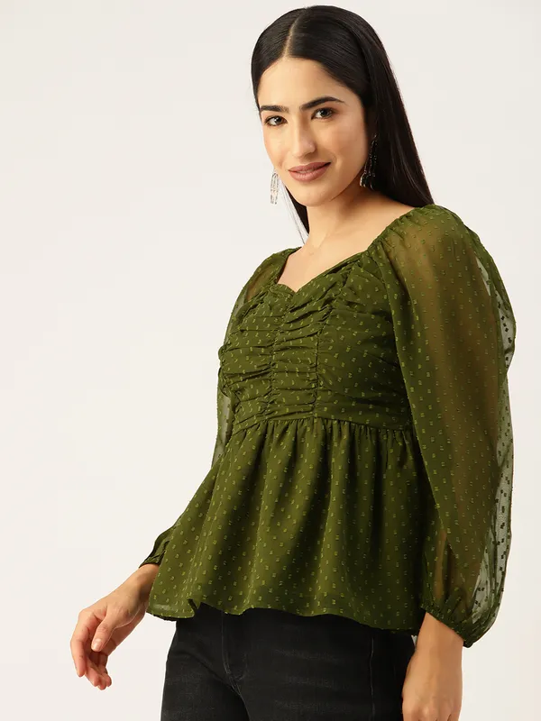 Olive_Georgette_Self_Design_top