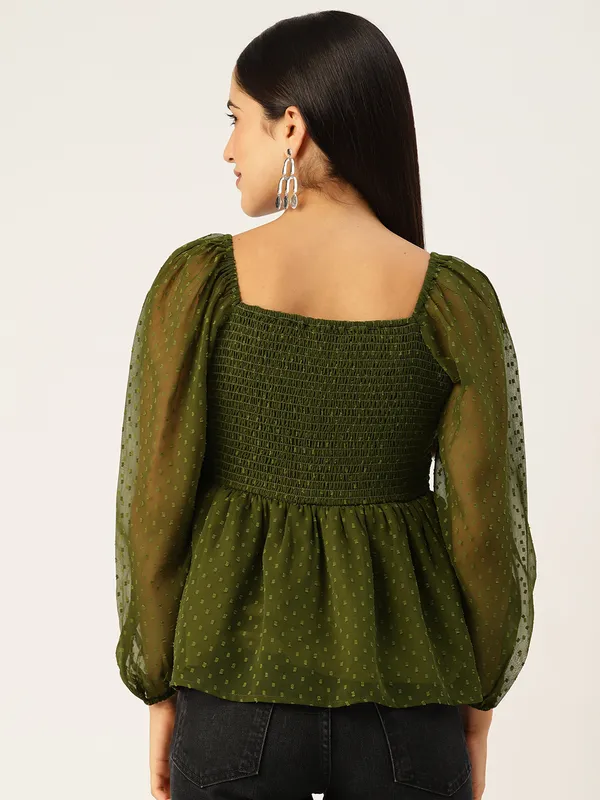 Olive_Georgette_Self_Design_top