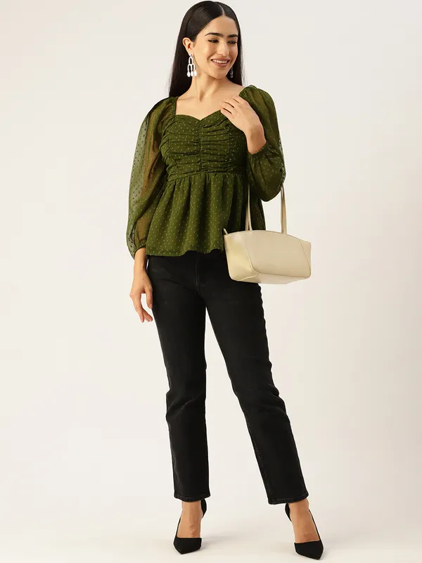 Olive_Georgette_Self_Design_top