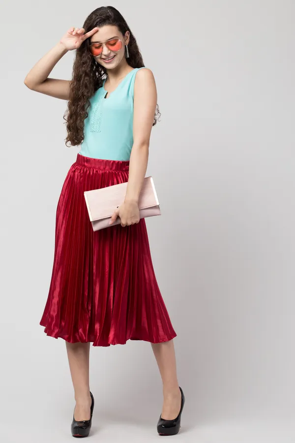 Red_Satin_Blend_Solid_skirt