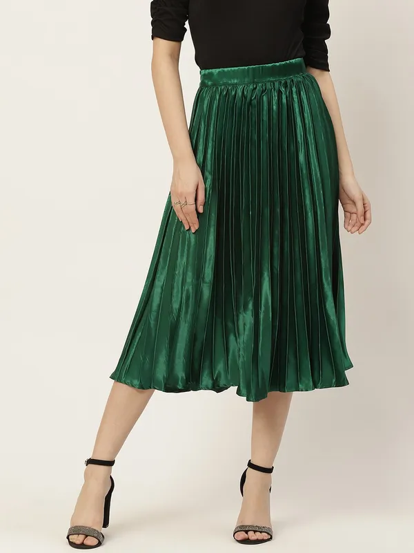 Green_Satin_Blend_Solid_skirt
