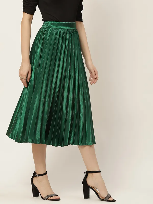 Green_Satin_Blend_Solid_skirt