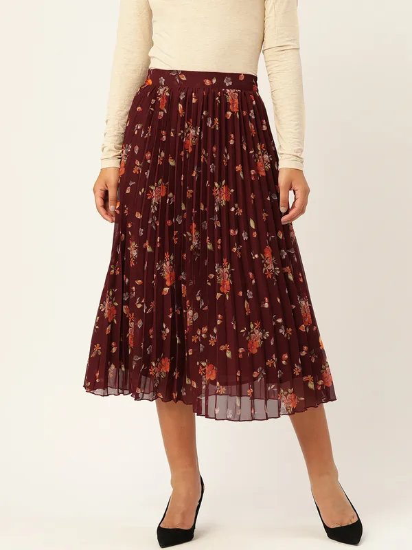 Maroon_Georgette_Floral_Print_skirt
