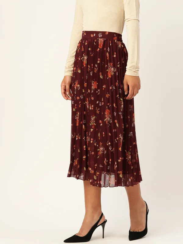 Maroon_Georgette_Floral_Print_skirt