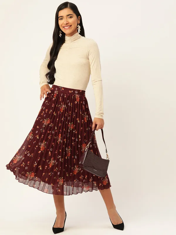 Maroon_Georgette_Floral_Print_skirt