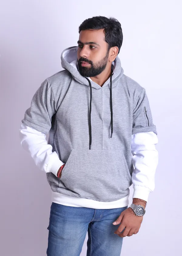 Unisex_Grey_White_Doctor_Sleeved_Hoodie