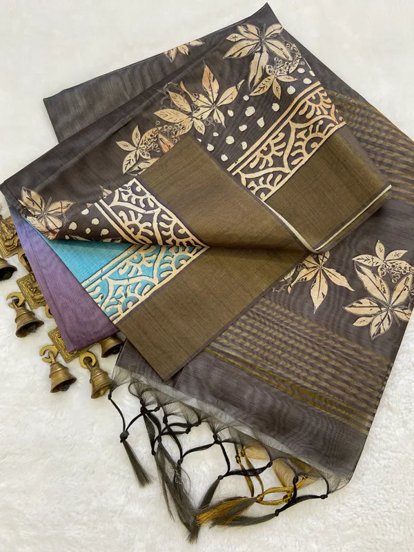 Lakshmi_Grey_–_Auspicious_Diwali_Special_|_Soft_Tussar_Silk_Saree_with_Print,_Border_&_Contrast_Print_Blouse_with_Tassels