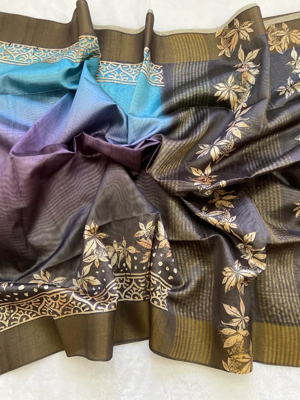 Lakshmi_Grey_–_Auspicious_Diwali_Special_|_Soft_Tussar_Silk_Saree_with_Print,_Border_&_Contrast_Print_Blouse_with_Tassels