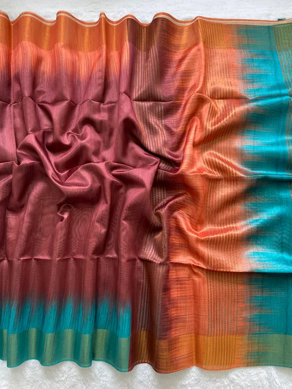 Binita_Sky_Blue_&_Coffee_Brown_–_Festive_Season_Special_|_Soft_Tussar_Silk_Saree_with_Print,_Pallu_&_Contrast_Print_Blouse_with_Tassels