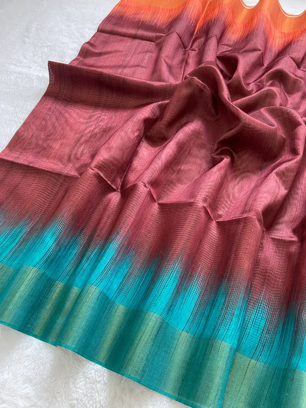 Binita_Sky_Blue_&_Coffee_Brown_–_Festive_Season_Special_|_Soft_Tussar_Silk_Saree_with_Print,_Pallu_&_Contrast_Print_Blouse_with_Tassels
