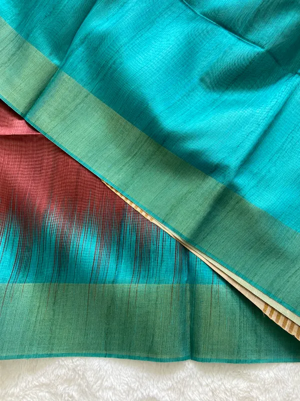Binita_Sky_Blue_&_Coffee_Brown_–_Festive_Season_Special_|_Soft_Tussar_Silk_Saree_with_Print,_Pallu_&_Contrast_Print_Blouse_with_Tassels