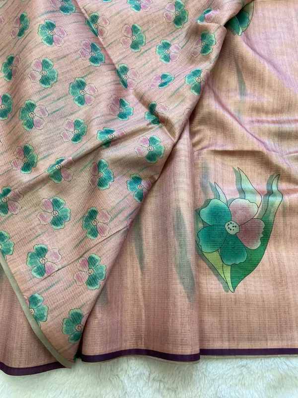 Madhuri_Wine_&_Peach_–_Sweet_Diwali_Special_|_Soft_Tussar_Silk_Saree_with_Print,_Pallu_&_Contrast_Print_Blouse_with_Tassels
