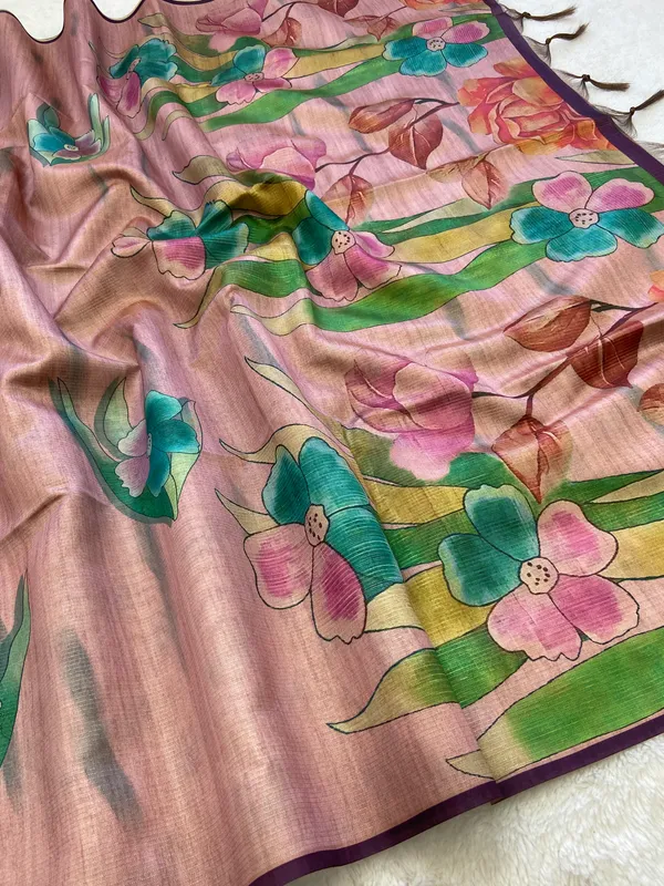 Madhuri_Wine_&_Peach_–_Sweet_Diwali_Special_|_Soft_Tussar_Silk_Saree_with_Print,_Pallu_&_Contrast_Print_Blouse_with_Tassels