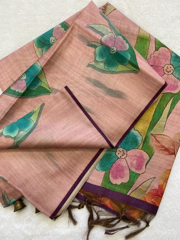 Madhuri_Wine_&_Peach_–_Sweet_Diwali_Special_|_Soft_Tussar_Silk_Saree_with_Print,_Pallu_&_Contrast_Print_Blouse_with_Tassels