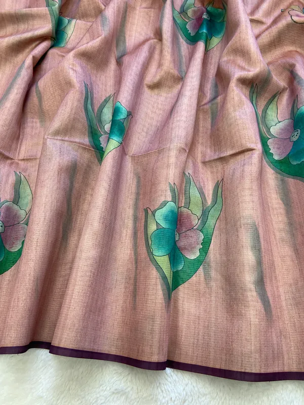 Madhuri_Wine_&_Peach_–_Sweet_Diwali_Special_|_Soft_Tussar_Silk_Saree_with_Print,_Pallu_&_Contrast_Print_Blouse_with_Tassels