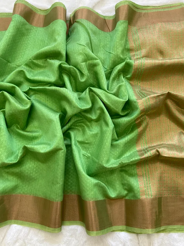 Veda_Green_–_Sacred_Wedding_Special_|_Soft_Banarasi_Silk_Saree_with_Pallu_Sequence_Work,_Gold_Border_&_Running_Blouse_with_Tassels