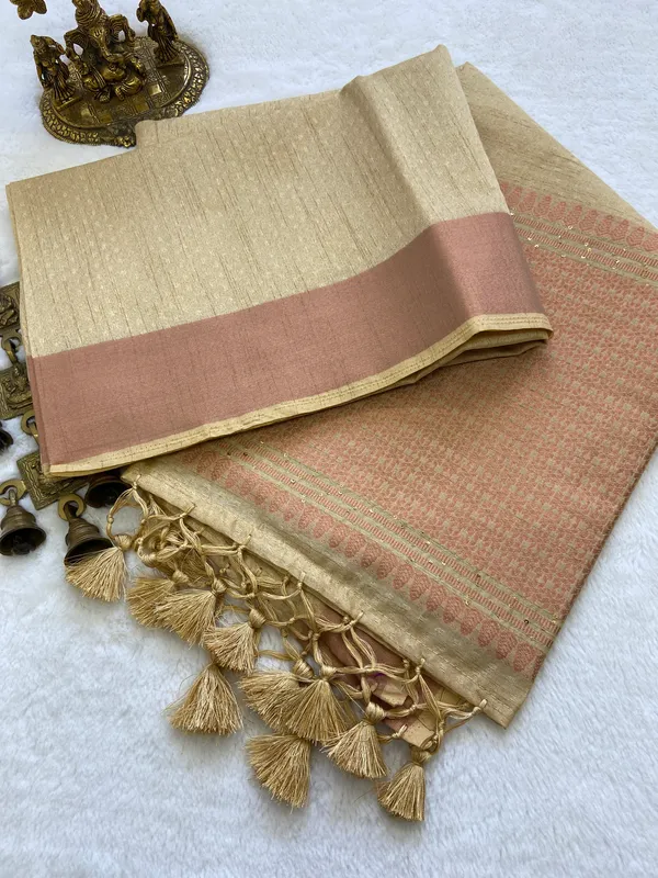 Veda_Cream_–_Sacred_Wedding_Special_|_Soft_Banarasi_Silk_Saree_with_Pallu_Sequence_Work,_Gold_Border_&_Running_Blouse_with_Tassels