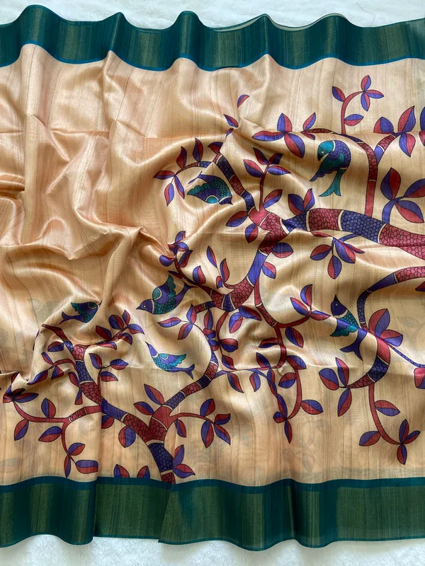 Fariha_Rama_Green_–_Joyful_Navratri_Special_|_Soft_Tussar_Silk_Saree_with_Print,_Zari_Line_Saree_&_Print_Blouse_with_Tassels