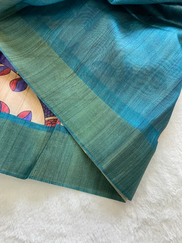 Fariha_Rama_Green_–_Joyful_Navratri_Special_|_Soft_Tussar_Silk_Saree_with_Print,_Zari_Line_Saree_&_Print_Blouse_with_Tassels