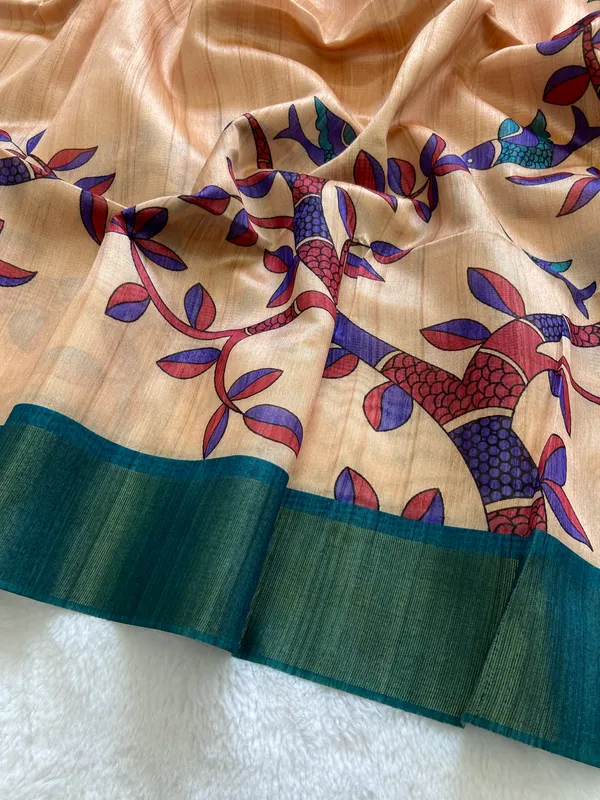 Fariha_Rama_Green_–_Joyful_Navratri_Special_|_Soft_Tussar_Silk_Saree_with_Print,_Zari_Line_Saree_&_Print_Blouse_with_Tassels