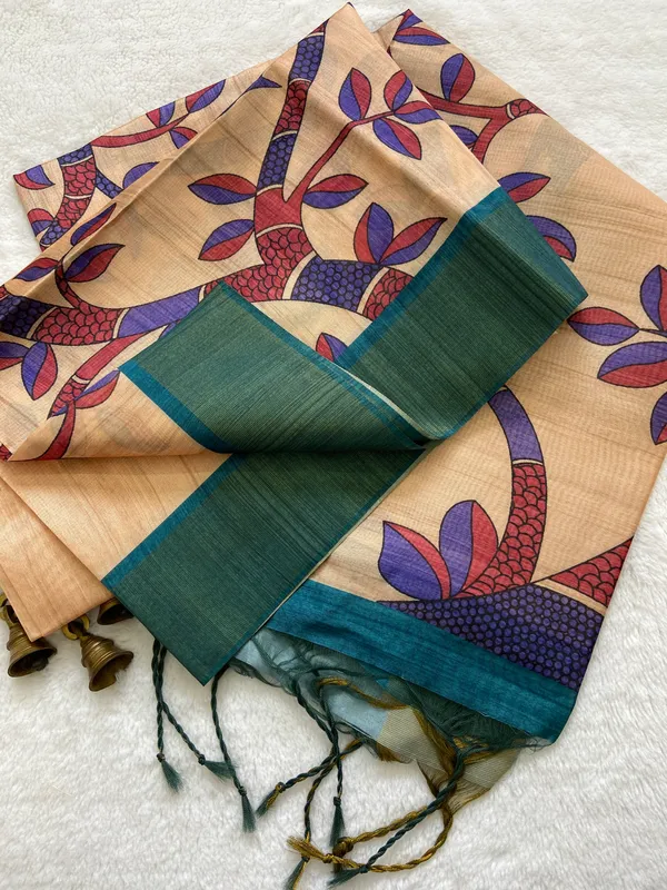 Fariha_Rama_Green_–_Joyful_Navratri_Special_|_Soft_Tussar_Silk_Saree_with_Print,_Zari_Line_Saree_&_Print_Blouse_with_Tassels