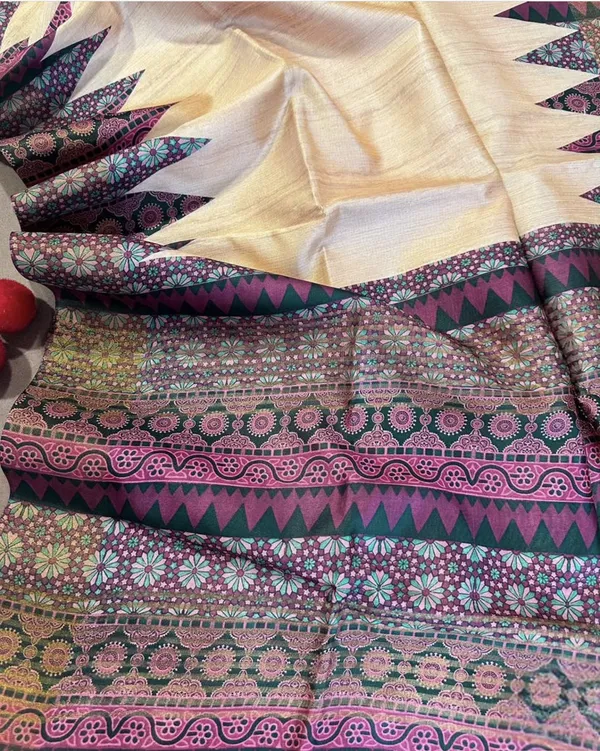 Amrita_Pink_–_Nectar_Navratri_Special_|_Soft_Tussar_Silk_Saree_with_Print,_Pallu_&_Contrast_Print_Blouse_with_Tassels