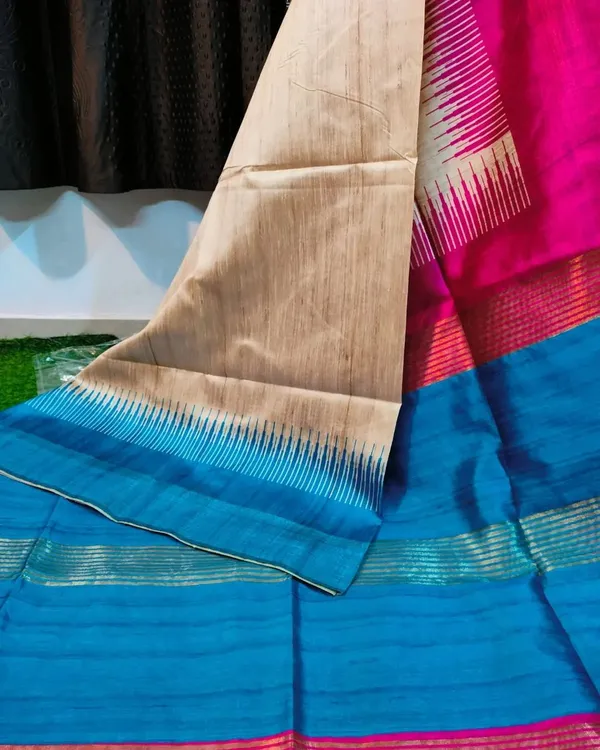 Soft_Tussar_Silk_Saree_(Blue),_with_Blouse_Peice