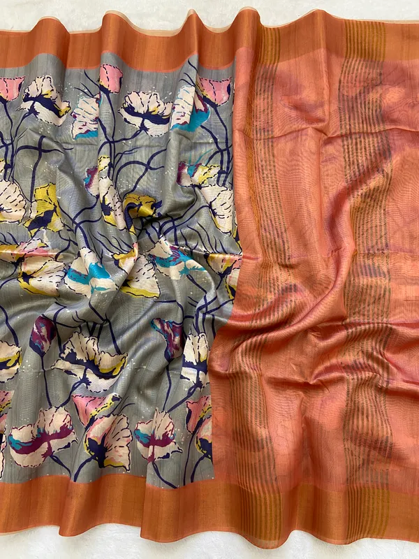 Soft_Tussar_Silk_sarees_with_Beautiful_Print_With_Attractive_Zari_Line_Saree_And_Print_Blouse_With_Tassels