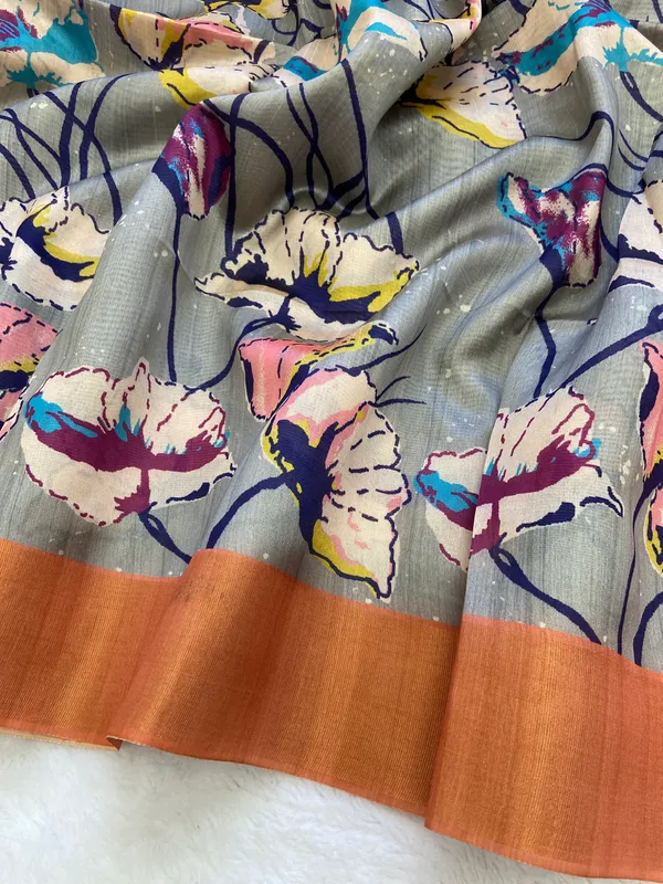 Soft_Tussar_Silk_sarees_with_Beautiful_Print_With_Attractive_Zari_Line_Saree_And_Print_Blouse_With_Tassels
