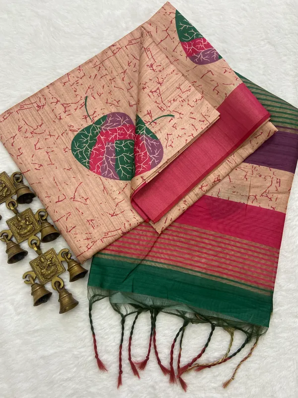 Maira_2_Pink_&_Wine_–_Festive_Season_Special_|_Soft_Tussar_Silk_Saree_with_Print,_Border_&_Contrast_Print_Blouse_with_Tassels