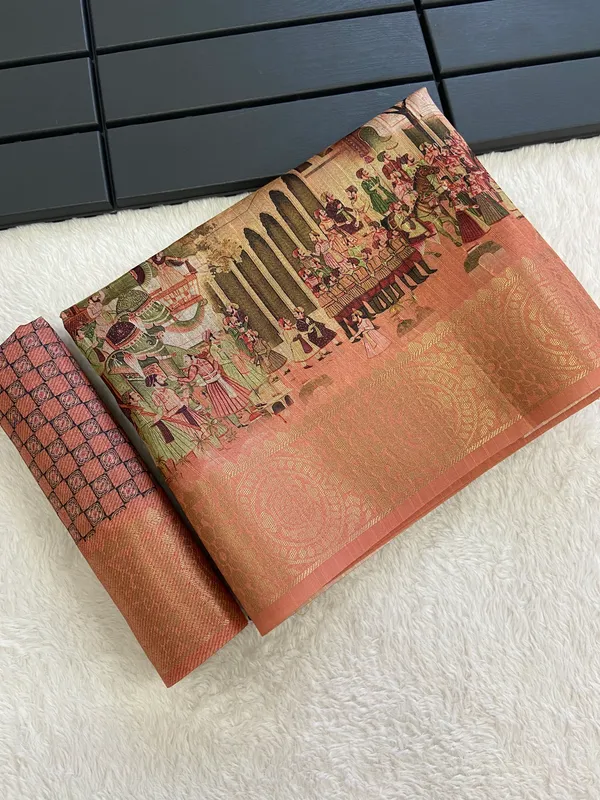 Orange_Soft_Tussar_Silk_Weaving_Saree_With_Beautiful_Print_With_Attractive_Weaving_Border_And_Rich_Zari_Weaving_Pallu