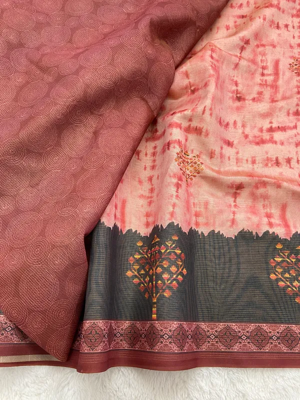 Tejal_Red_–_Radiant_Diwali_Special_|_Soft_Tussar_Silk_Saree_with_Print,_Pallu_&_Contrast_Print_Blouse_with_Tassels