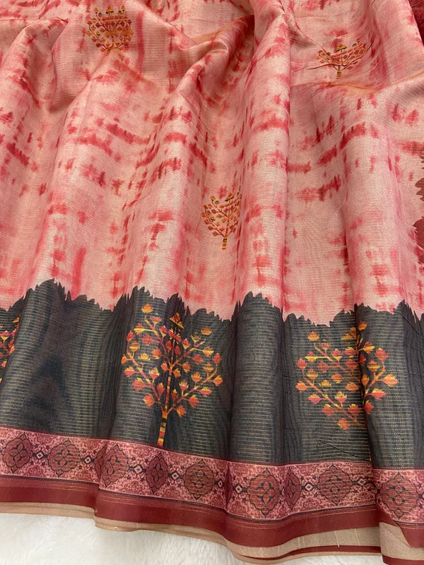 Tejal_Red_–_Radiant_Diwali_Special_|_Soft_Tussar_Silk_Saree_with_Print,_Pallu_&_Contrast_Print_Blouse_with_Tassels