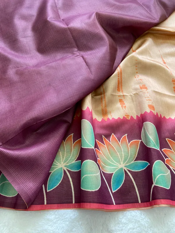Nehal_Pink_–_Navratri_Special_|_Soft_Tussar_Silk_Saree_with_Print,_Border_&_Contrast_Print_Blouse_with_Tassels