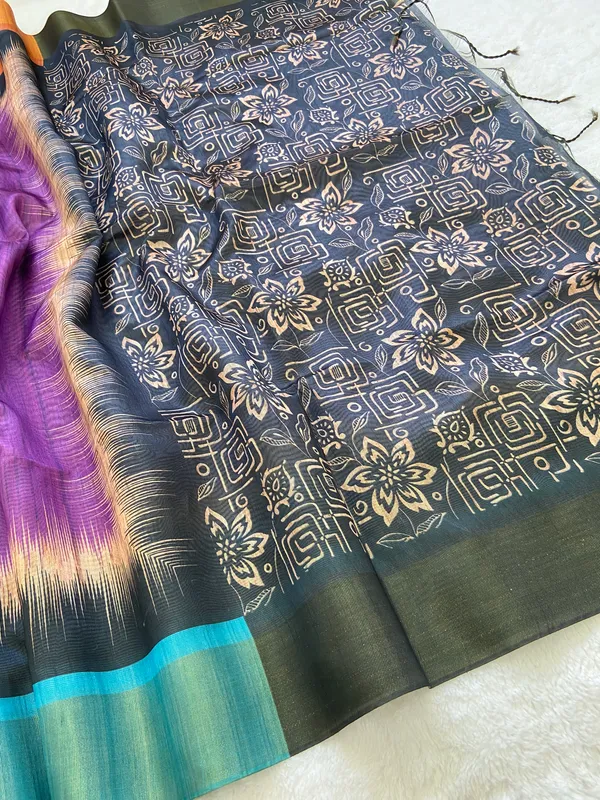 Mihika_Wine_–_Dew_Fresh_Diwali_Special_|_Soft_Tussar_Silk_Saree_with_Print,_Pallu_&_Contrast_Print_Blouse_with_Tassels