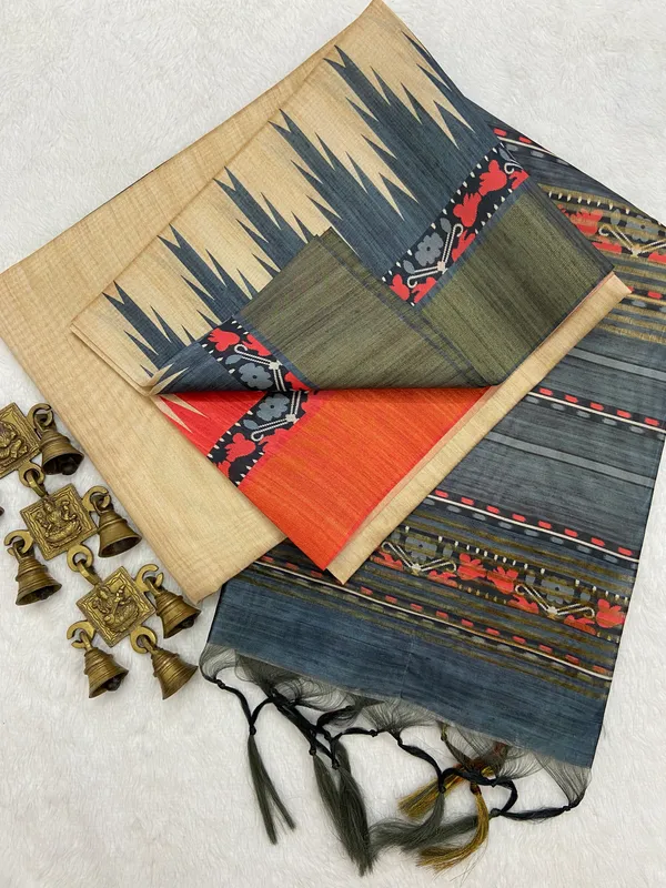 Lekha_Black_–_Aesthetic_Edit_for_You_|_Soft_Tussar_Silk_Saree_with_Print,_Border_&_Contrast_Print_Blouse_with_Tassels