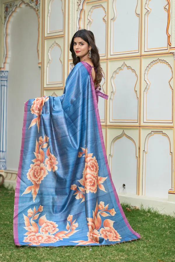 Gulab_Blue_–_Rosy_Navratri_Special_|_Soft_Tussar_Silk_Saree_with_Print,_Border_&_Contrast_Print_Blouse