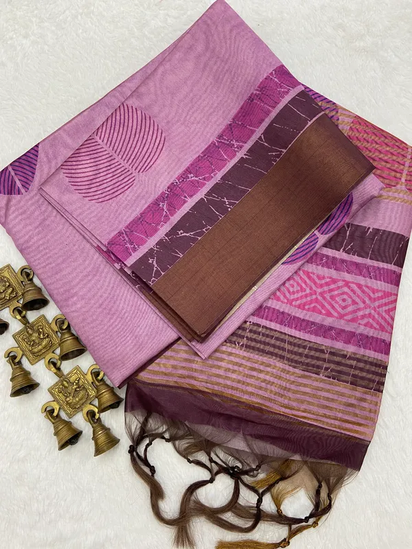 Hiral_Pink_–_Diamond_Navratri_Special_|_Soft_Tussar_Silk_Saree_with_Print,_Border_&_Contrast_Print_Blouse_with_Tassels