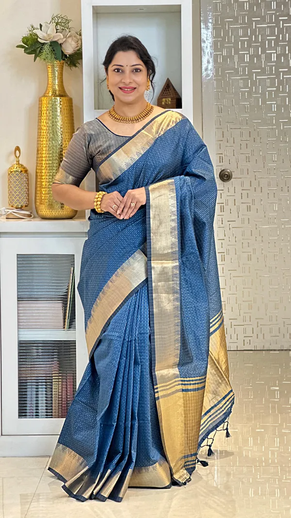 Maasari Maheshwari Handloom Zari Cheks Silk sarees with Beautiful