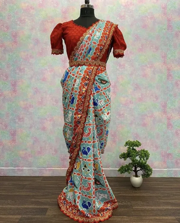 Animale_Sky_Blue_–_Animal_Print_Diwali_Special_|_Soft_Satin_Silk_Saree_with_Digital_Print,_Ready-Made_Blouse_with_Hip_Belt