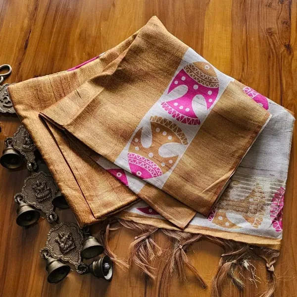 Fish_Coffee_Brown_–_Aesthetic_Edit_for_You_|_Soft_Tussar_Silk_Saree_with_Print,_Border_&_Contrast_Print_Blouse_with_Tassels