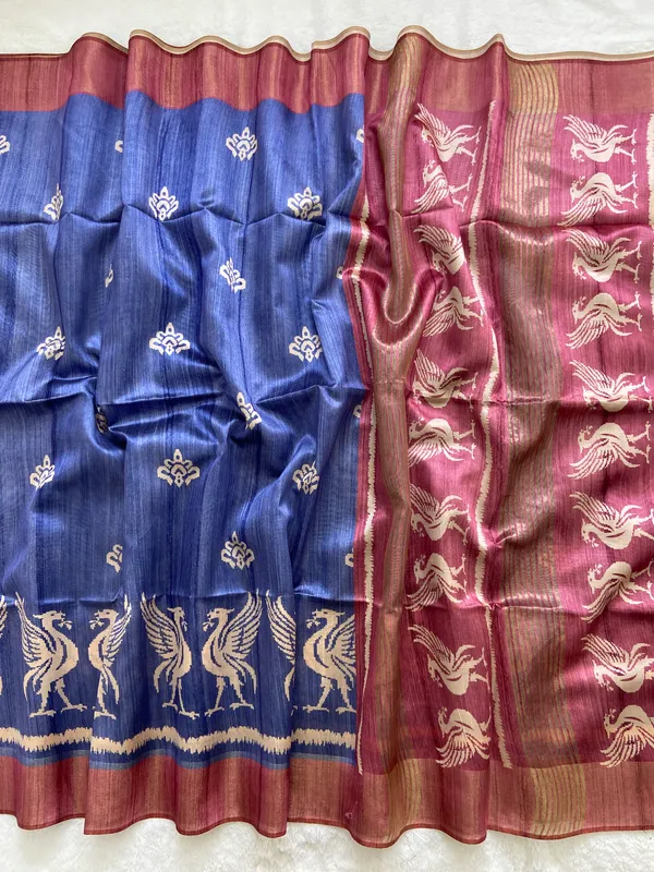 Saloni_Pink_–_Navratri_Special_|_Soft_Tussar_Silk_Saree_with_Print,_Pallu_&_Contrast_Print_Blouse_with_Tassels
