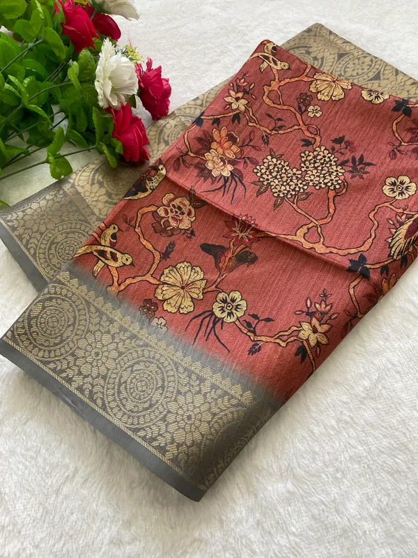 Suhana_Red_–_Pleasant_Diwali_Special_|_Soft_Tussar_Silk_Weaving_Saree_with_Print,_Weaving_Border_&_Rich_Zari_Weaving_Pallu_&_Contrast_Print_Blouse