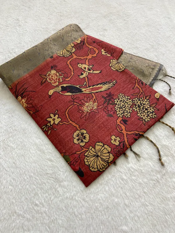 Suhana_Red_–_Pleasant_Diwali_Special_|_Soft_Tussar_Silk_Weaving_Saree_with_Print,_Weaving_Border_&_Rich_Zari_Weaving_Pallu_&_Contrast_Print_Blouse